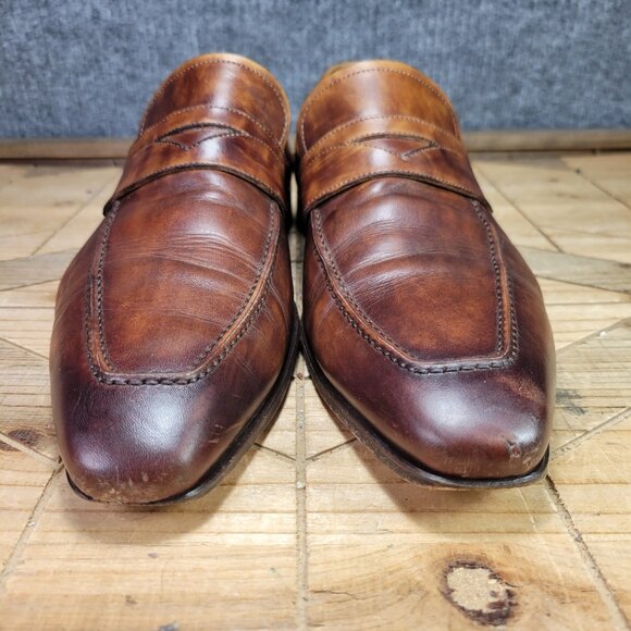 Magnanni for Neiman Marcus Mens 10M Leather Penny Loafers Cognac Brown- 21640 - Picture 4 of 15